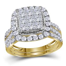 1.72 CTW Princess Diamond Halo Bridal Engagement Ring 14KT Yellow Gold - REF-134W9K