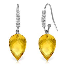 Genuine 19.18 ctw Citrine & Diamond Earrings Jewelry 14KT White Gold - REF-52Z9N