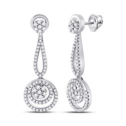 1 CTW Diamond Circle Cluster Dangle Earrings 10KT White Gold - REF-101F9N