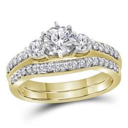 1 CTW Diamond 3-stone Bridal Engagement Ring 14KT Yellow Gold - REF-224M9H