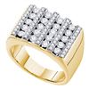 Image 1 : 1.5 CTW Mens Channel-set Diamond Square Cluster Ring 14KT Yellow Gold - REF-194F9N