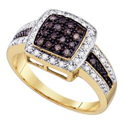0.50 CTW Cognac-brown Color Diamond Square-shape Cocktail Ring 10KT Yellow Gold - REF-32W9K