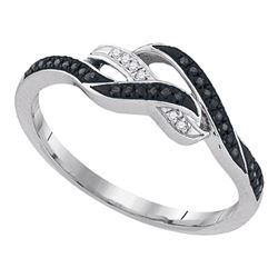 0.10 CTW Black Color Diamond Woven Ring 10KT White Gold - REF-16X4Y