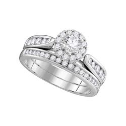 1 CTW Diamond Halo Bridal Engagement Ring 14KT White Gold - REF-142F4N