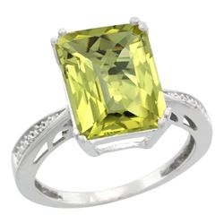 Natural 5.42 ctw Lemon-quartz & Diamond Engagement Ring 14K White Gold - REF-60N3G