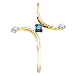 0.25 CTW Blue Color Diamond Cross Spiritual Pendant 10KT Yellow Gold - REF-20W9K