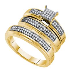 0.35 CTW His & Hers Diamond Cluster Matching Bridal Ring 10KT Yellow Gold - REF-64K4W