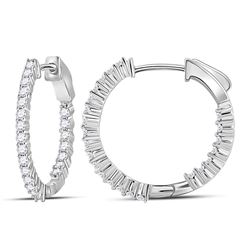 0.99 CTW Diamond In/Out Hoop Earrings 10KT White Gold - REF-75W2K