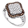 Image 1 : 1 CTW Cognac-brown Color Diamond Cluster Ring 10KT White Gold - REF-34W4K