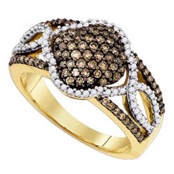 0.68 CTW Cognac-brown Color Diamond Cluster Ring 10KT Yellow Gold - REF-44X9Y