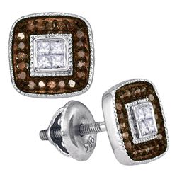 0.33 CTW Cognac-brown Color Diamond Square Cluster Earrings 10KT White Gold - REF-26M9H