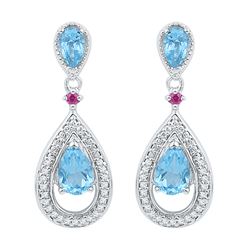 1.62 CTW Oval Created Blue Topaz Diamond Dangle Earrings 10KT White Gold - REF-22M4H