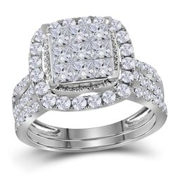 1.72 CTW Princess Diamond Halo Bridal Engagement Ring 14KT White Gold - REF-134X9Y