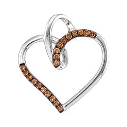 0.15 CTW Cognac-brown Color Diamond Heart Love Pendant 10KT White Gold - REF-11N2F