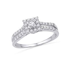 0.50 CTW Diamond Square-shape Halo Bridal Engagement Ring 10KT White Gold - REF-44M9H