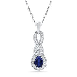 0.64 CTW Pear Created Blue Sapphire Solitaire Pendant 10KT White Gold - REF-16H4M