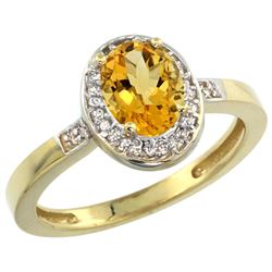 Natural 1.08 ctw Citrine & Diamond Engagement Ring 14K Yellow Gold - REF-31M3H