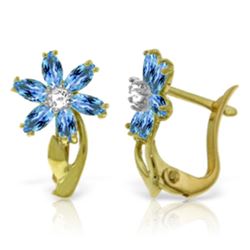 Genuine 1.10 ctw Blue Topaz & Diamond Earrings Jewelry 14KT Yellow Gold - REF-36K3V