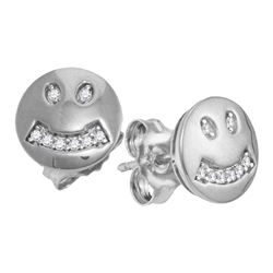 0.05 CTW Diamond Smiley Face Screwback Earrings 10KT White Gold - REF-12H2M