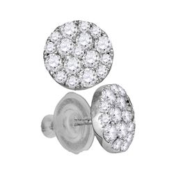 1 CTW Diamond Cluster Earrings 14KT White Gold - REF-89K9W