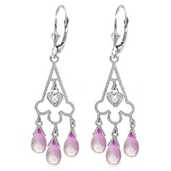 Genuine 4.83 ctw Pink Topaz & Diamond Earrings Jewelry 14KT White Gold - REF-52W7Y