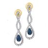 Image 1 : 0.26 CTW Blue Color Diamond Dangle Earrings 10KT Yellow Gold - REF-26W9K