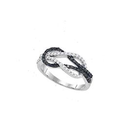 0.51 CTW Black Color Diamond Double Linked Knot Ring 10KT White Gold - REF-30H2M