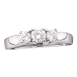 1.5 CTW Diamond 3-stone Bridal Engagement Ring 14KT White Gold - REF-202K5W