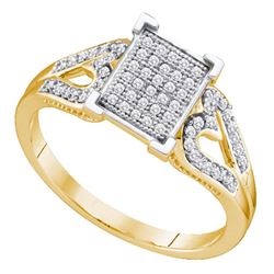 0.20 CTW Diamond Square Cluster Heart Ring 10KT Yellow Gold - REF-26F9N