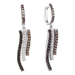 1 CTW Cognac-brown Black Color Diamond Hoop Earrings 14k White Gold - REF-82X4Y