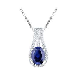 1.76 CTW Oval Created Blue Sapphire Solitaire Diamond Pendant 10KT White Gold - REF-14W9K