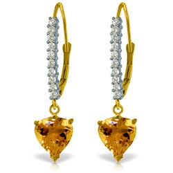 Genuine 3.55 ctw Citrine & Diamond Earrings Jewelry 14KT Yellow Gold - REF-62X2M