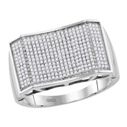 0.59 CTW Mens Pave-set Diamond Rectangle Convex Cluster Ring 10KT White Gold - REF-82M4H