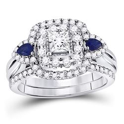 1.05 CTW Blue Sapphire & Diamond Ring 14KT White Gold - REF-173W7X