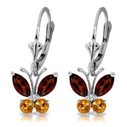 Genuine 1.24 ctw Garnet & Citrine Earrings Jewelry 14KT White Gold - REF-38X2M