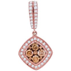 1 CTW Cognac-brown Color Diamond Diagonal Pendant 14KT Rose Gold - REF-97Y4X