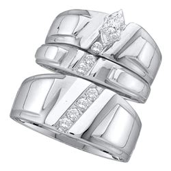 0.25 CTW Marquise Diamond Solitaire Mens Matching Trio Bridal Set 10KT White Gold - REF-49F5N