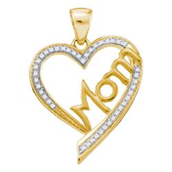 0.13 CTW Diamond Heart Love Mom Mother Pendant 10KT Yellow Gold - REF-19X4Y