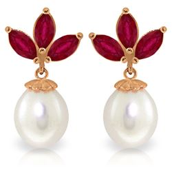 Genuine 9.5 ctw Ruby & Pearl Earrings Jewelry 14KT Rose Gold - REF-35F2Z