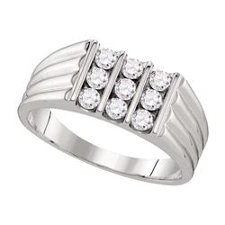 0.75 CTW Mens Diamond Triple Row Ribbed Wedding Ring 10KT White Gold - REF-89N9F