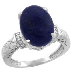 Natural 5.53 ctw Lapis & Diamond Engagement Ring 14K White Gold - REF-54R3Z