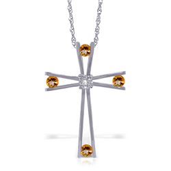 Genuine 0.43 ctw Citrine & Diamond Necklace Jewelry 14KT White Gold - REF-76T7A