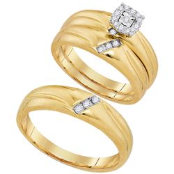 0.18 CTW His & Hers Diamond Solitaire Matching Bridal Ring 10KT Yellow Gold - REF-37K5W