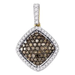 0.50 CTW Cognac-brown Color Diamond Square Cluster Pendant 10KT Yellow Gold - REF-30W2K
