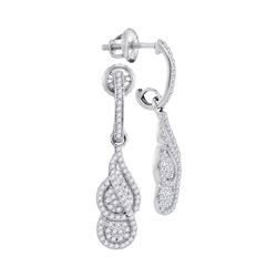 0.38 CTW Diamond Dangle Cluster Screwback Earrings 10KT White Gold - REF-36M2H