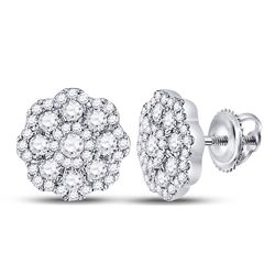 0.82 CTW Diamond Star Cluster Screwback Earrings 14KT White Gold - REF-75N2F
