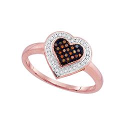 0.16 CTW Red Color Diamond Heart Love Ring 10KT Rose Gold - REF-22X4Y