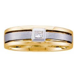 0.15 CTW Mens Princess Diamond Wedding Ring 14KT Two-tone Gold - REF-63W8K