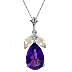 Genuine 6.5 ctw Amethyst & White Topaz Necklace Jewelry 14KT White Gold - REF-38X2M