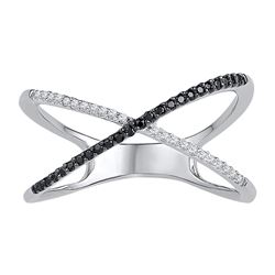 0.16 CTW Black Color Diamond Crossover Ring 10KT White Gold - REF-18X2Y